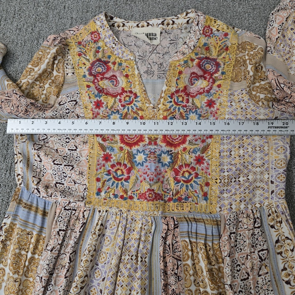 Savanna Jane Embroidered Boho Peasant Tunic Top M Floral Patchwork Festival - Picture 5 of 7